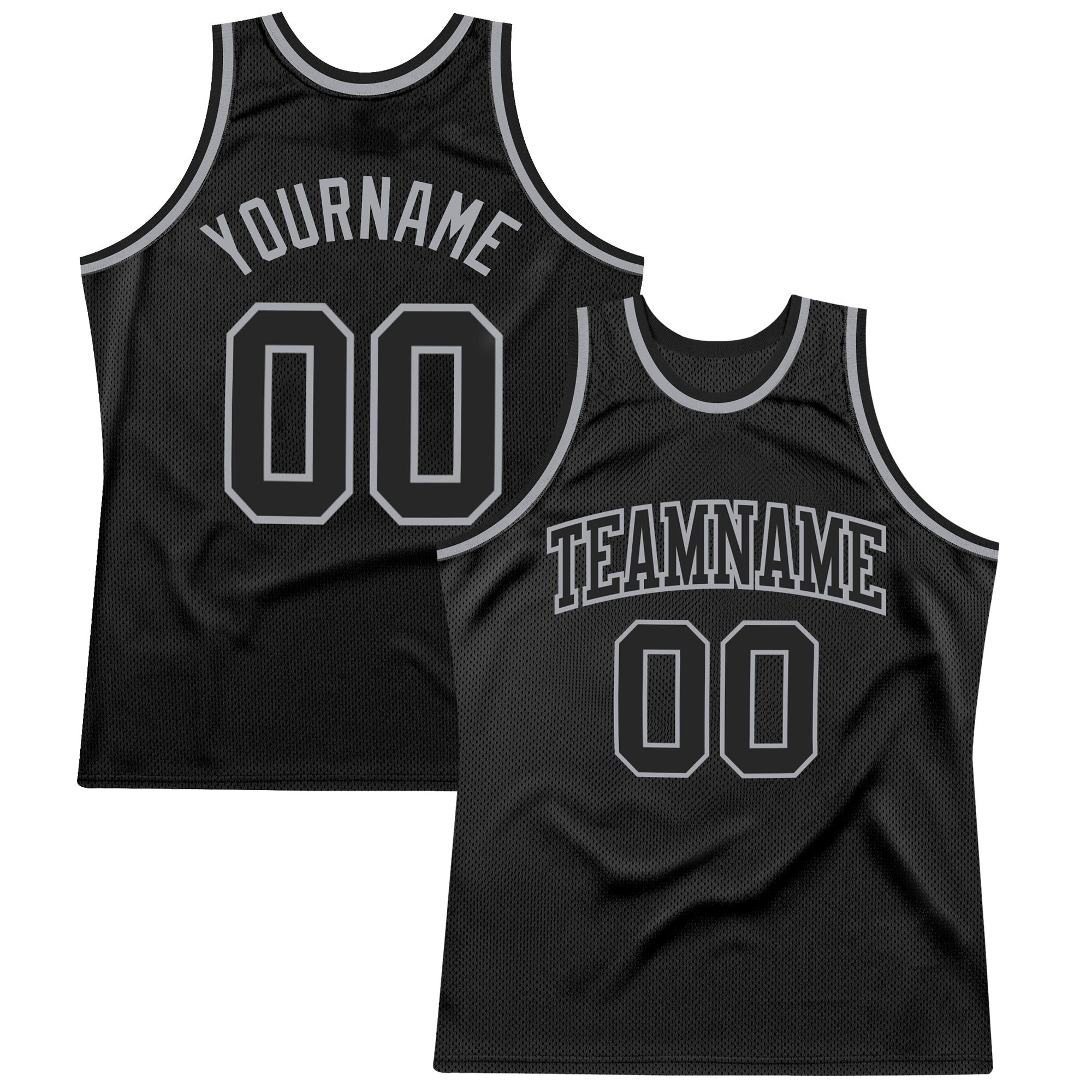 Custom Black Black-Silver Gray Authentic Throwback Basketball Jersey