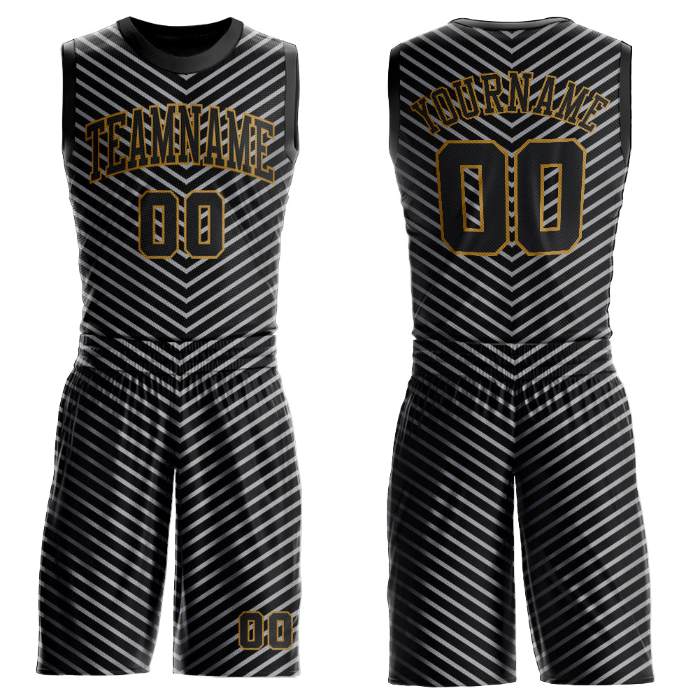 Custom Black Black-Silver Gray Round Neck Sublimation Basketball Suit Jersey