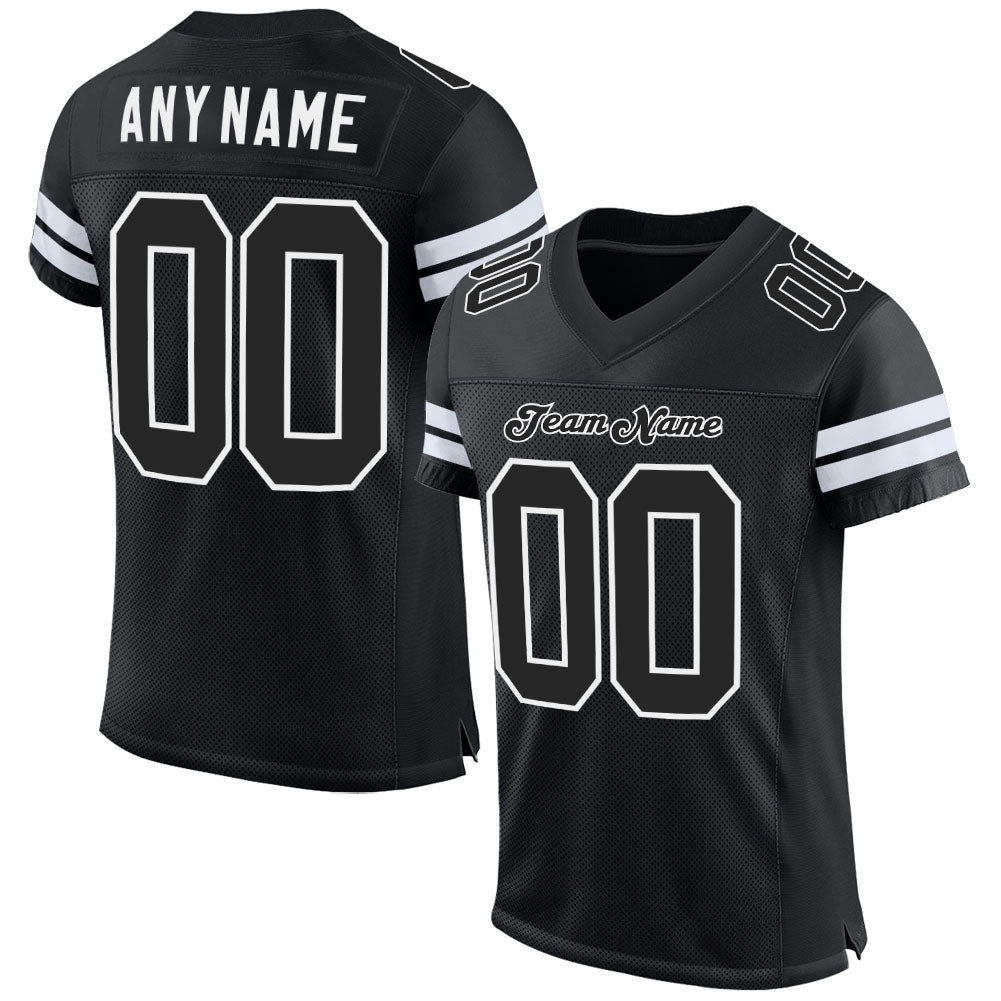 Custom Black Black-White Mesh Authentic Football Jersey