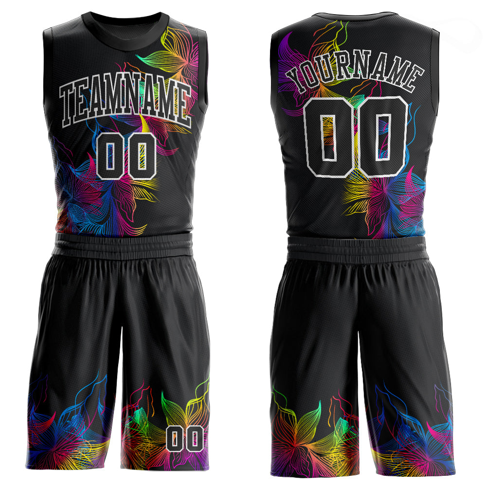 Custom Black Black-White Round Neck Sublimation Basketball Suit Jersey