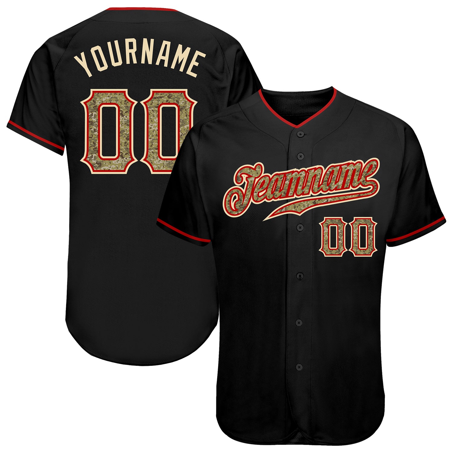 Custom Black Camo-Red Authentic Baseball Jersey