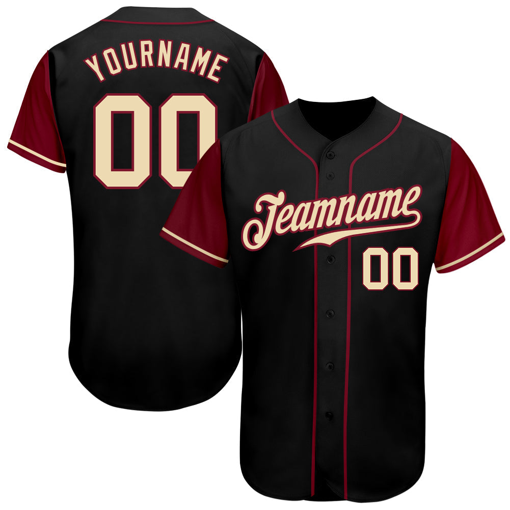 Custom Black Cream-Crimson Authentic Two Tone Baseball Jersey