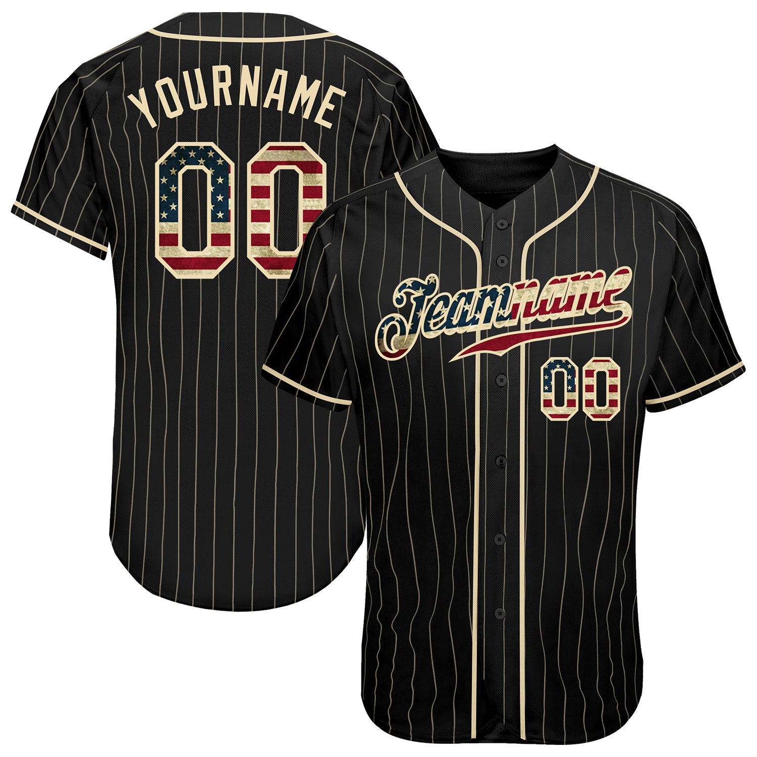 Custom Black Cream Pinstripe Vintage USA Flag-Cream Authentic Baseball Jersey