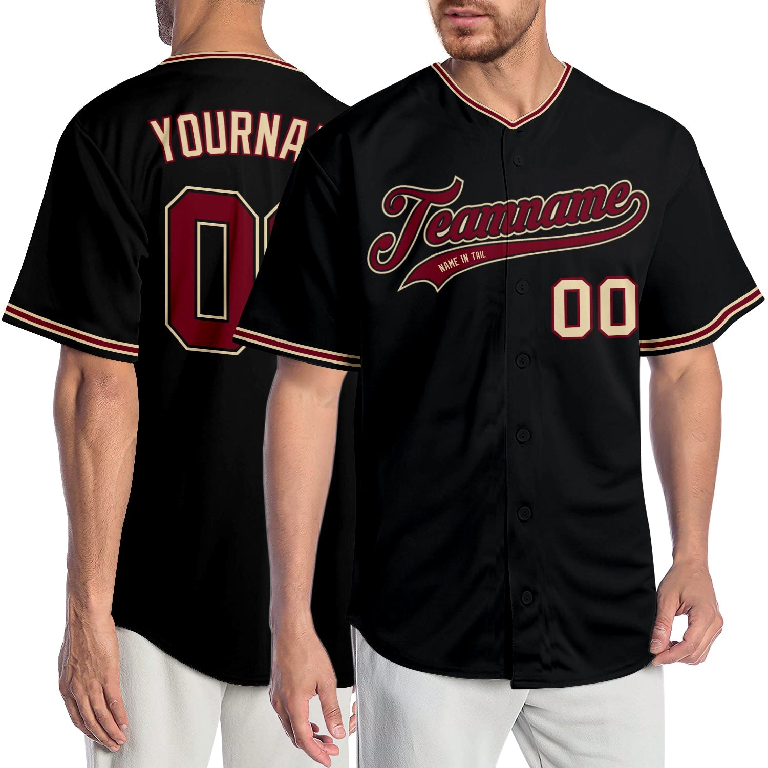 Custom Black Crimson-Khaki Authentic Baseball Jersey