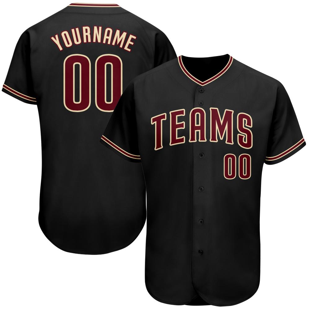 Custom Black Crimson-Khaki Authentic Baseball Jersey