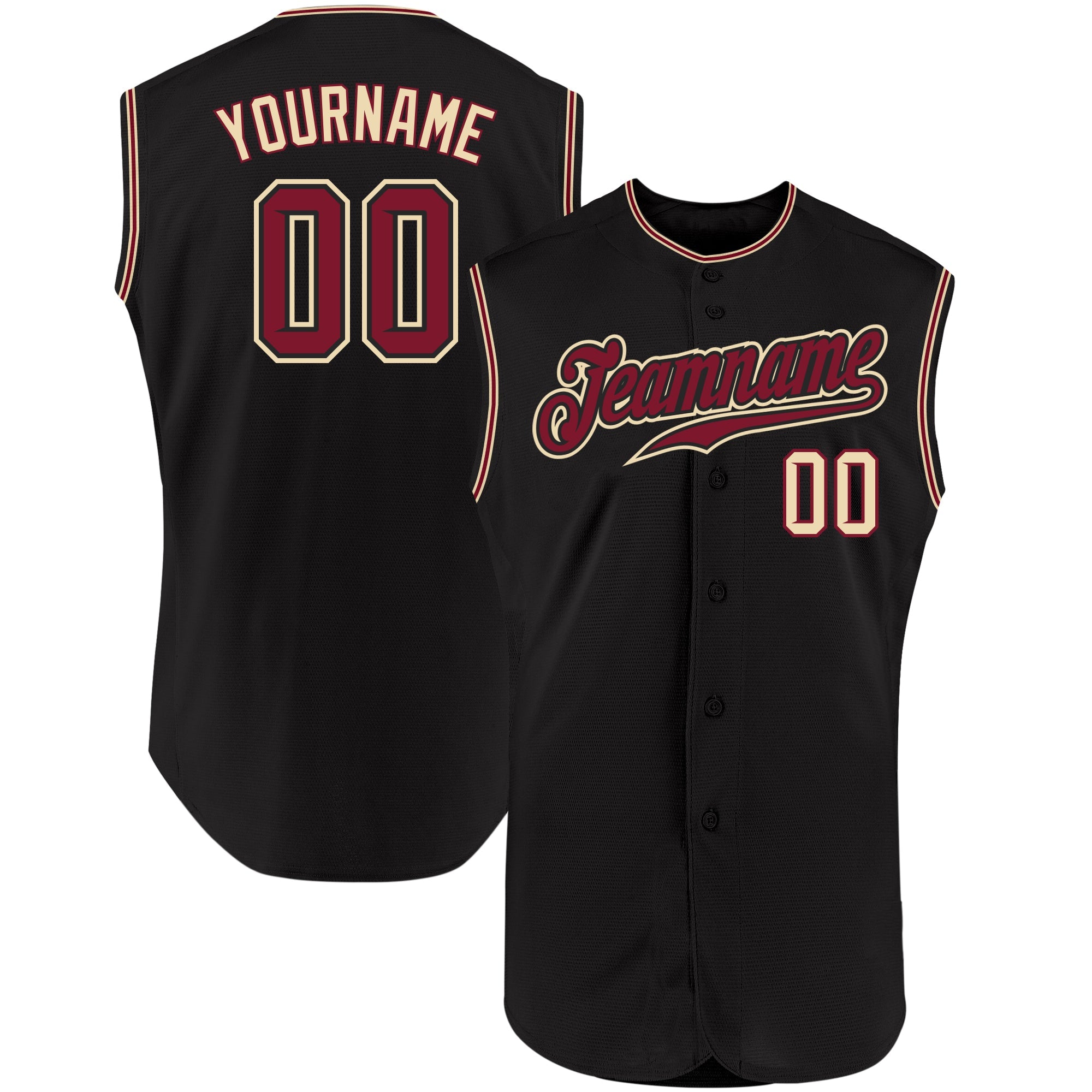 Custom Black Crimson-Khaki Authentic Sleeveless Baseball Jersey