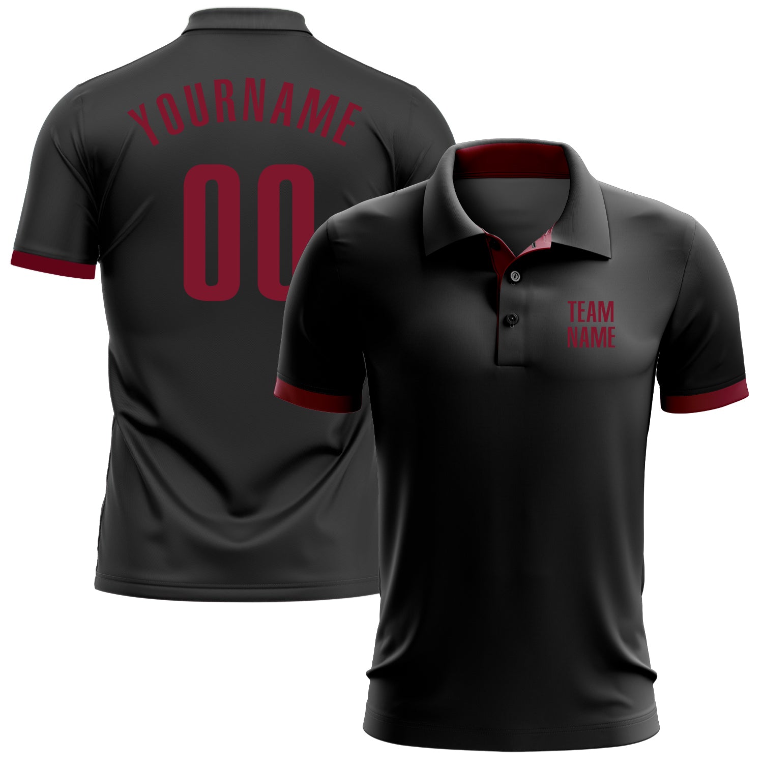 Custom Black Crimson Performance Golf Polo Shirt