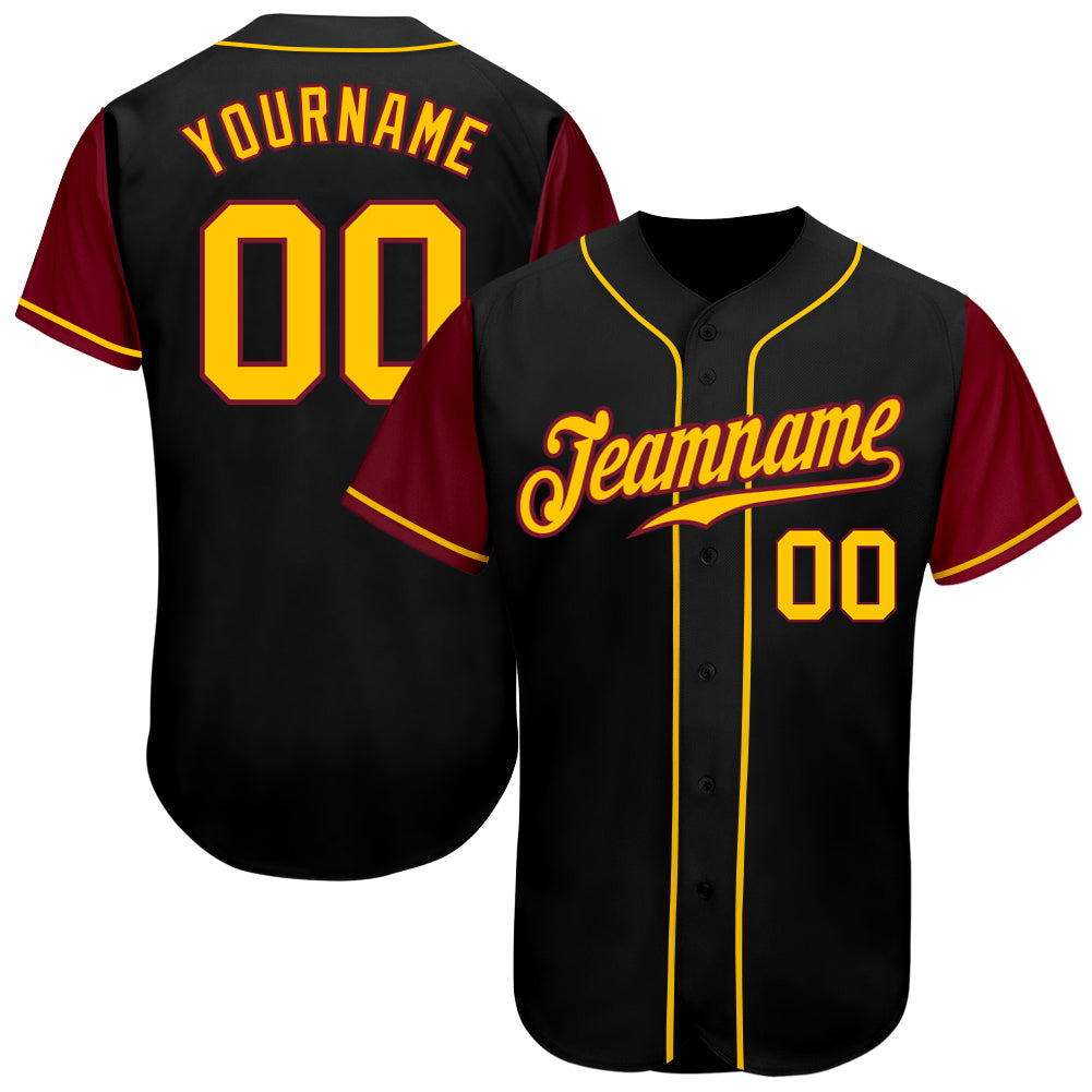 Custom Black Gold-Crimson Authentic Two Tone Baseball Jersey