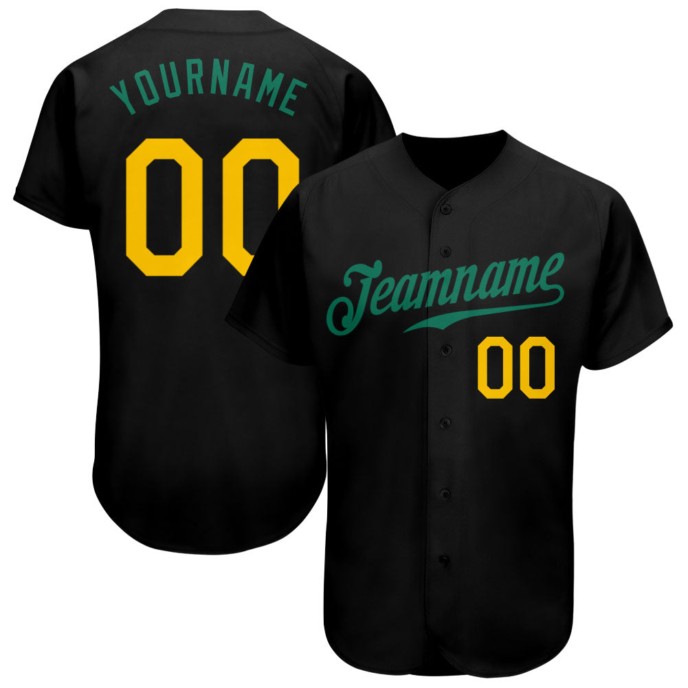 Custom Black Gold-Kelly Green Authentic Baseball Jersey