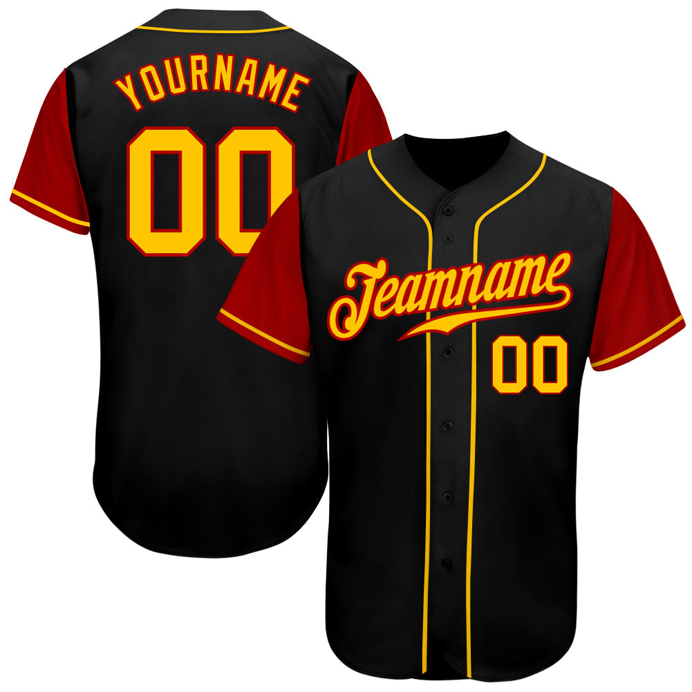 Custom Black Gold-Red Authentic Two Tone Baseball Jersey