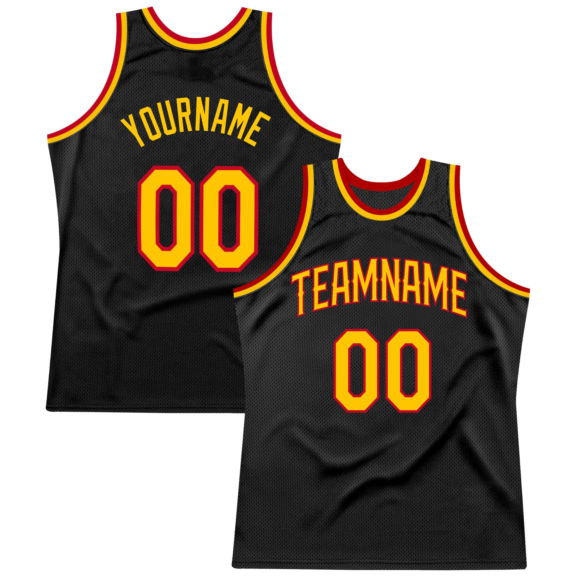 Custom Black Gold-Red Authentic Throwback Basketball Jersey