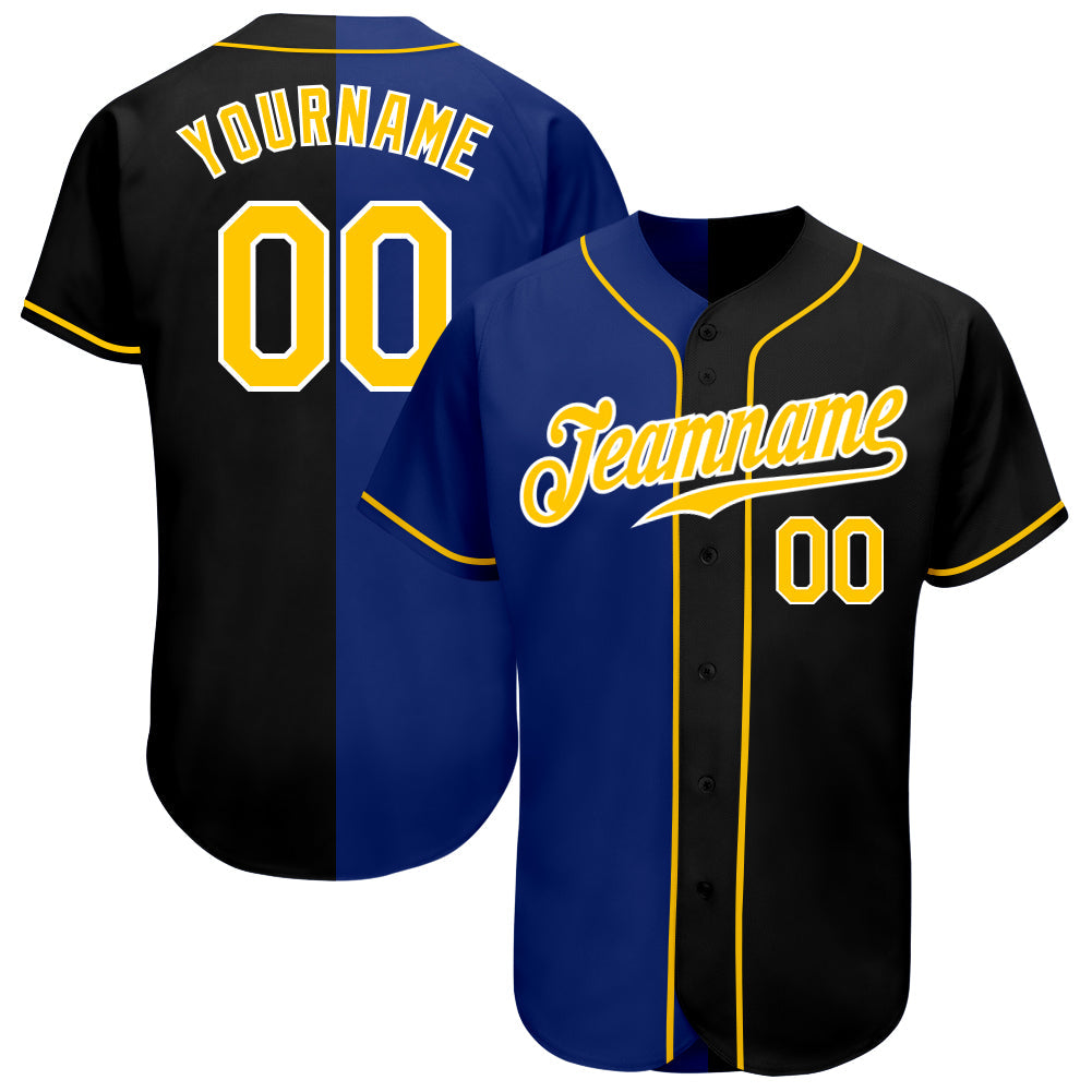 Custom Black Gold-Royal Authentic Split Fashion Baseball Jersey