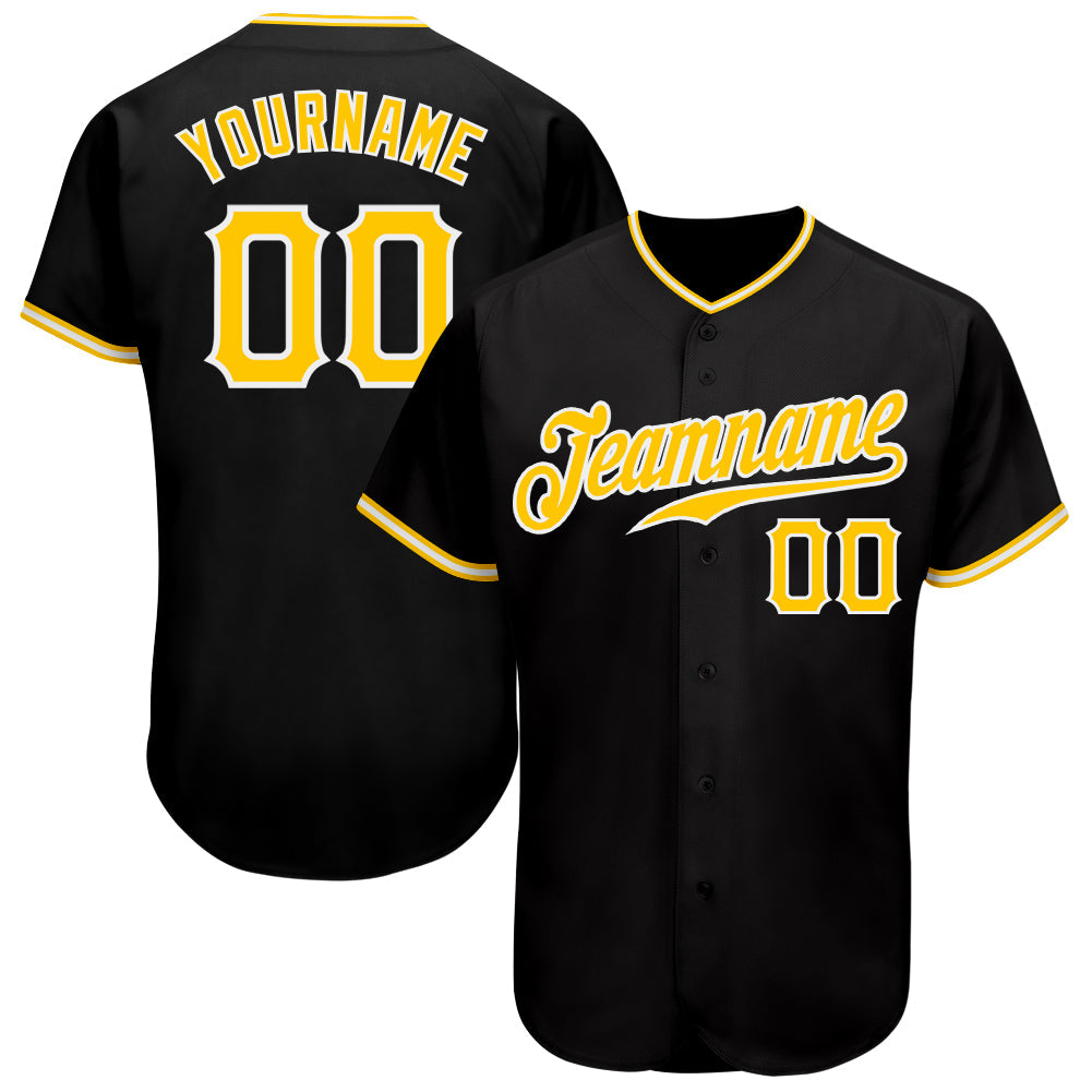 Custom Black Gold-White Authentic Baseball Jersey