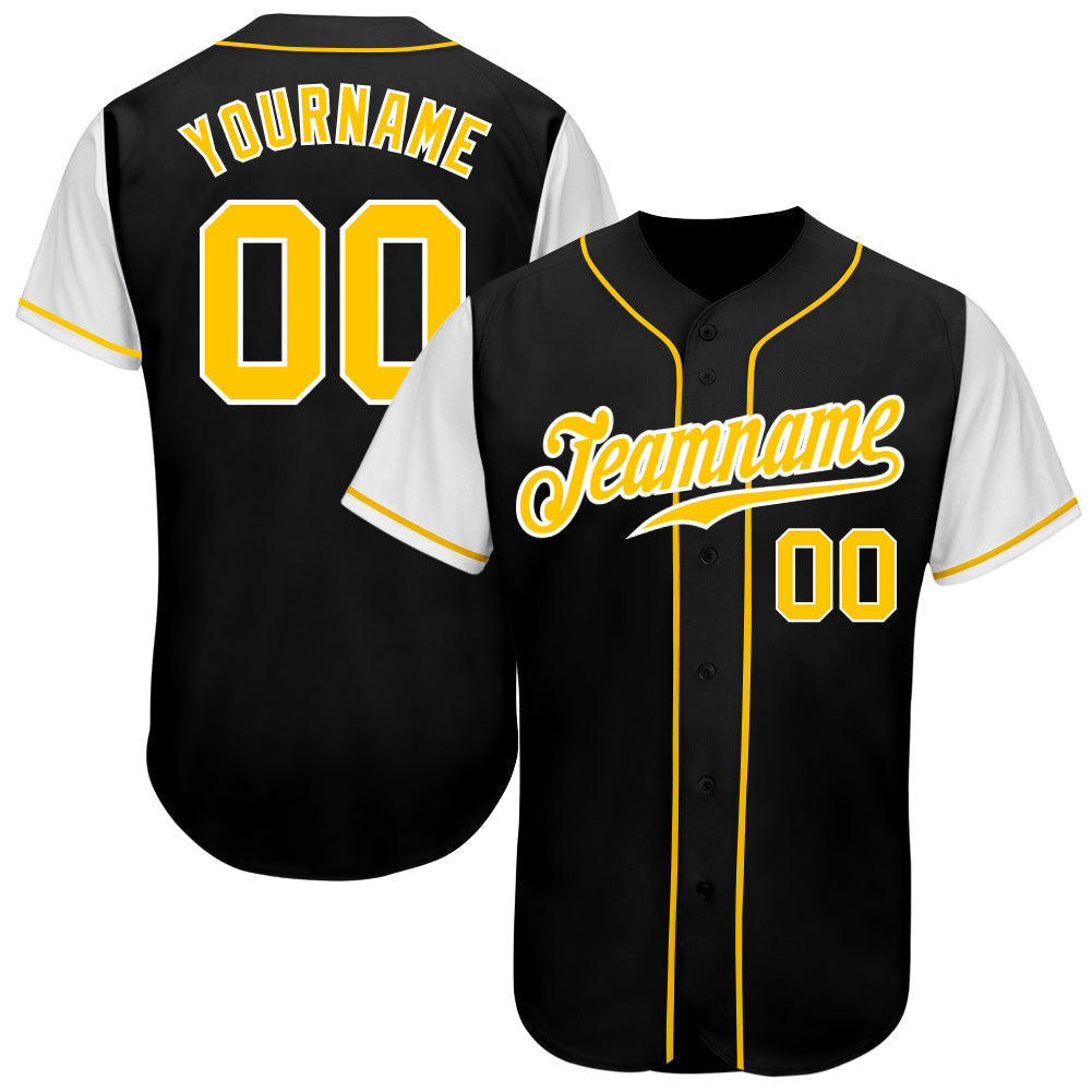 Custom Black Gold-White Authentic Two Tone Baseball Jersey