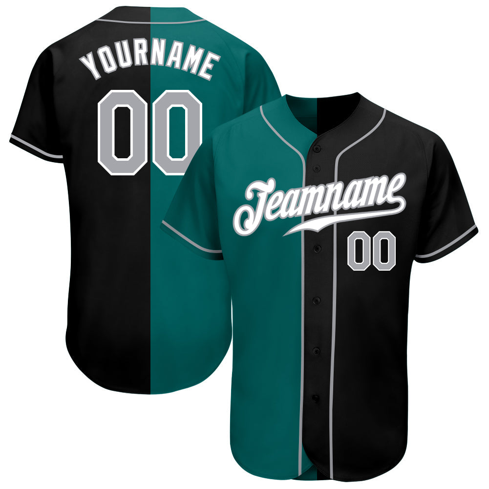 Custom Black Gray-Aqua Authentic Split Fashion Baseball Jersey