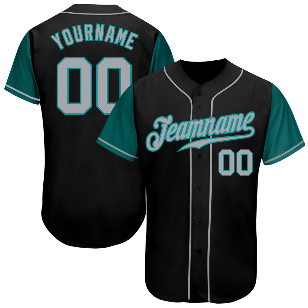 Custom Black Gray-Aqua Authentic Two Tone Baseball Jersey