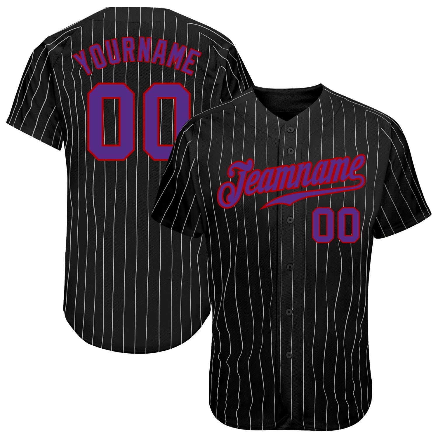 Custom Black Gray Pinstripe Purple-Red Authentic Baseball Jersey