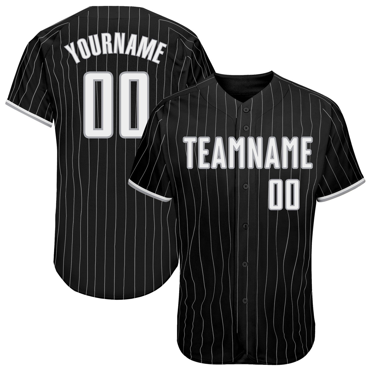 Custom Black Gray Pinstripe White-Gray Authentic Baseball Jersey