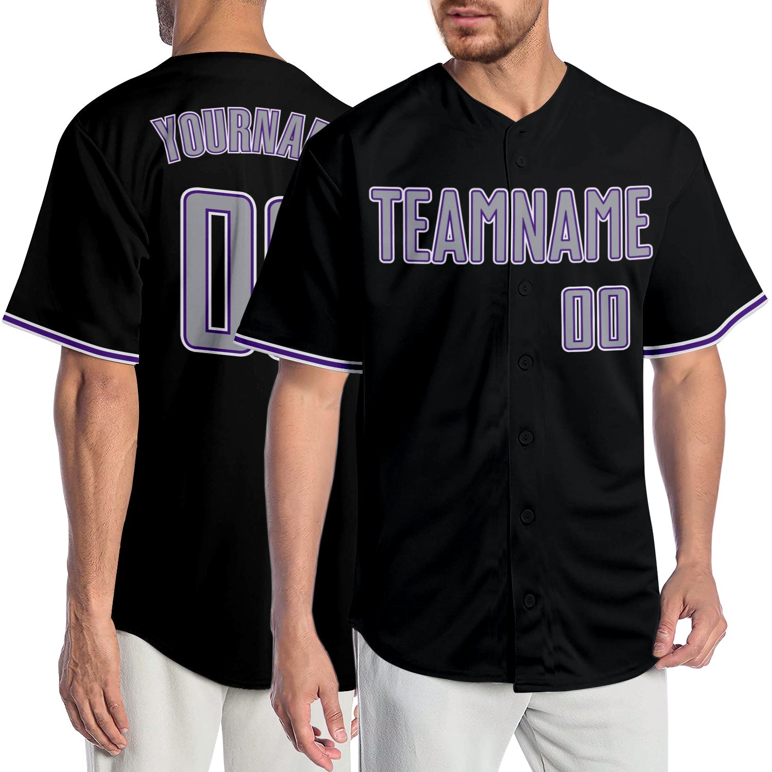 Custom Black Gray-Purple Authentic Baseball Jersey