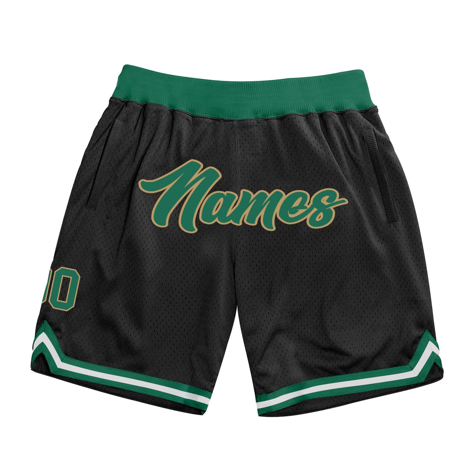 Custom Black Kelly Green-Old Gold Authentic Throwback Basketball Shorts