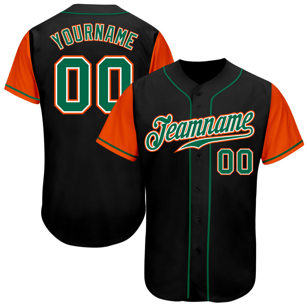 Custom Black Kelly Green-Orange Authentic Two Tone Baseball Jersey