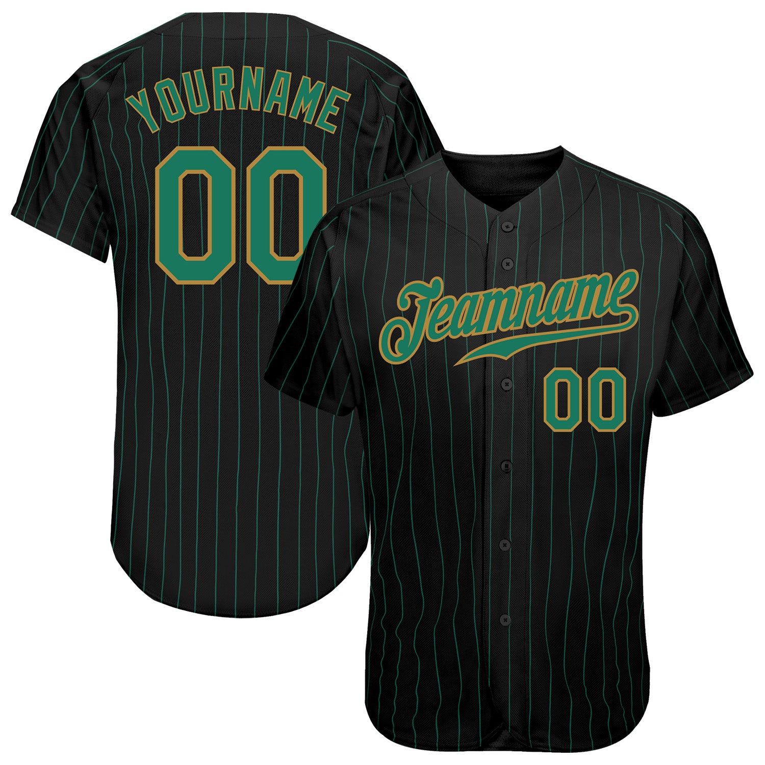 Custom Black Kelly Green Pinstripe Kelly Green-Old Gold Authentic Baseball Jersey