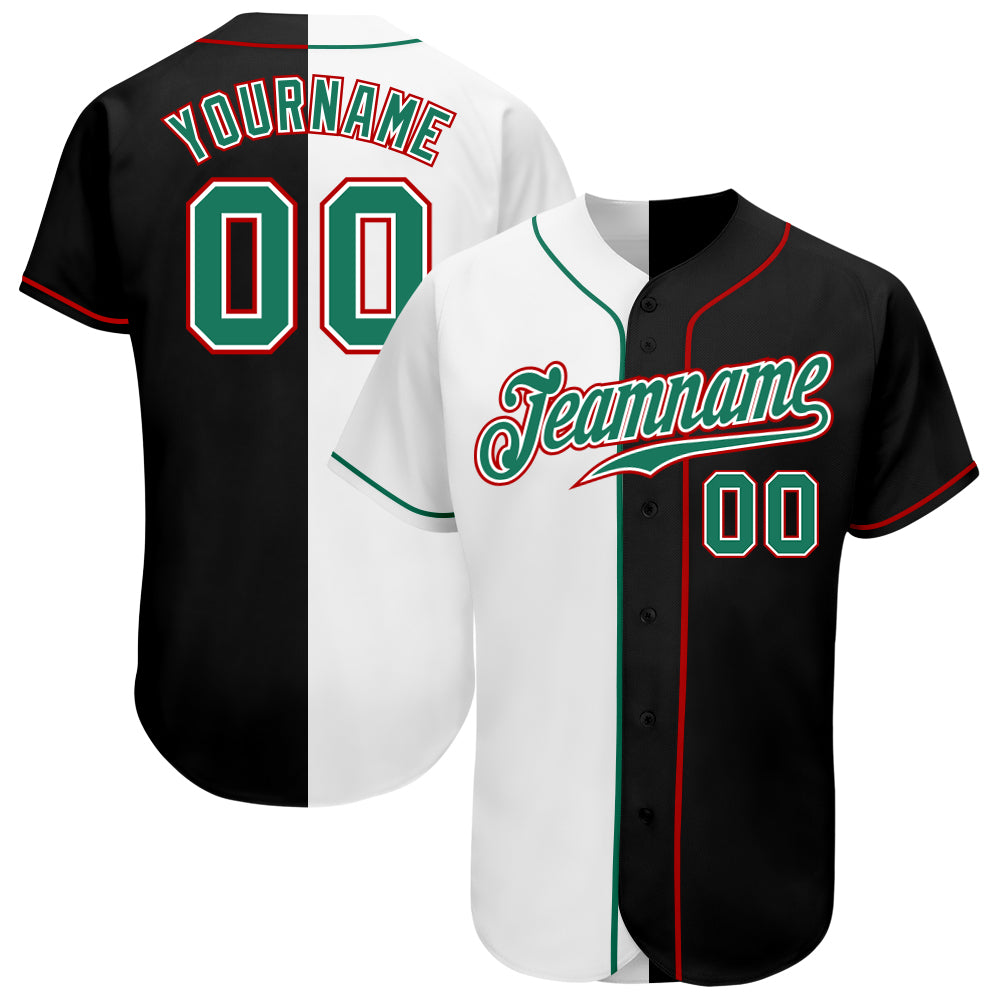 Custom Black Kelly Green-White Authentic Split Fashion Baseball Jersey