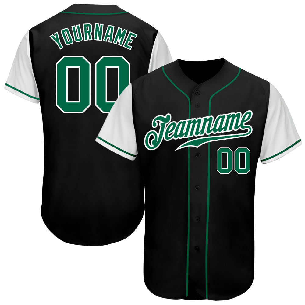 Custom Black Kelly Green-White Authentic Two Tone Baseball Jersey