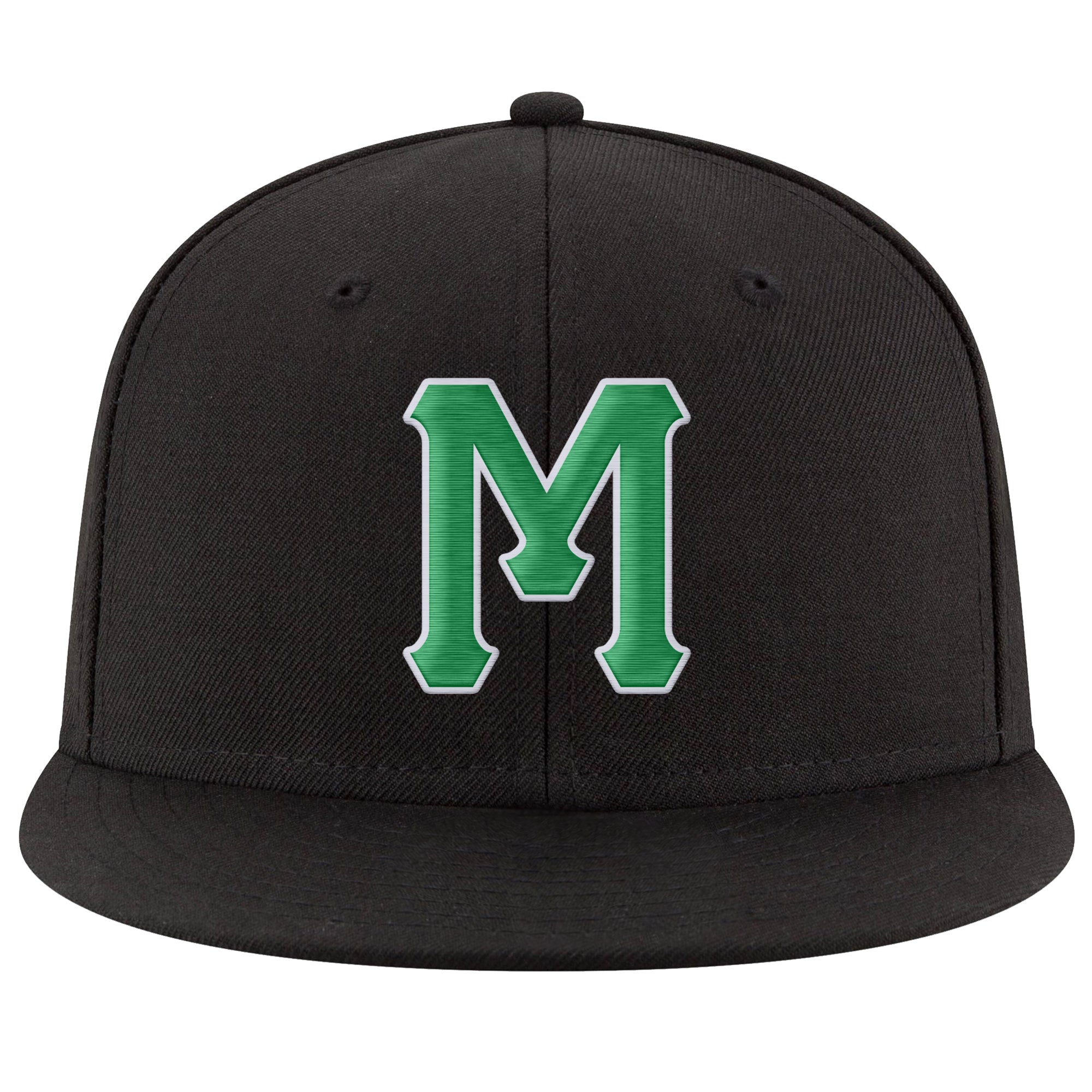 Custom Black Kelly Green-White Stitched Adjustable Snapback Hat