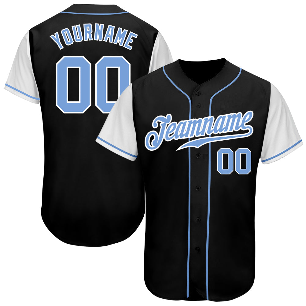 Custom Black Light Blue-White Authentic Two Tone Baseball Jersey