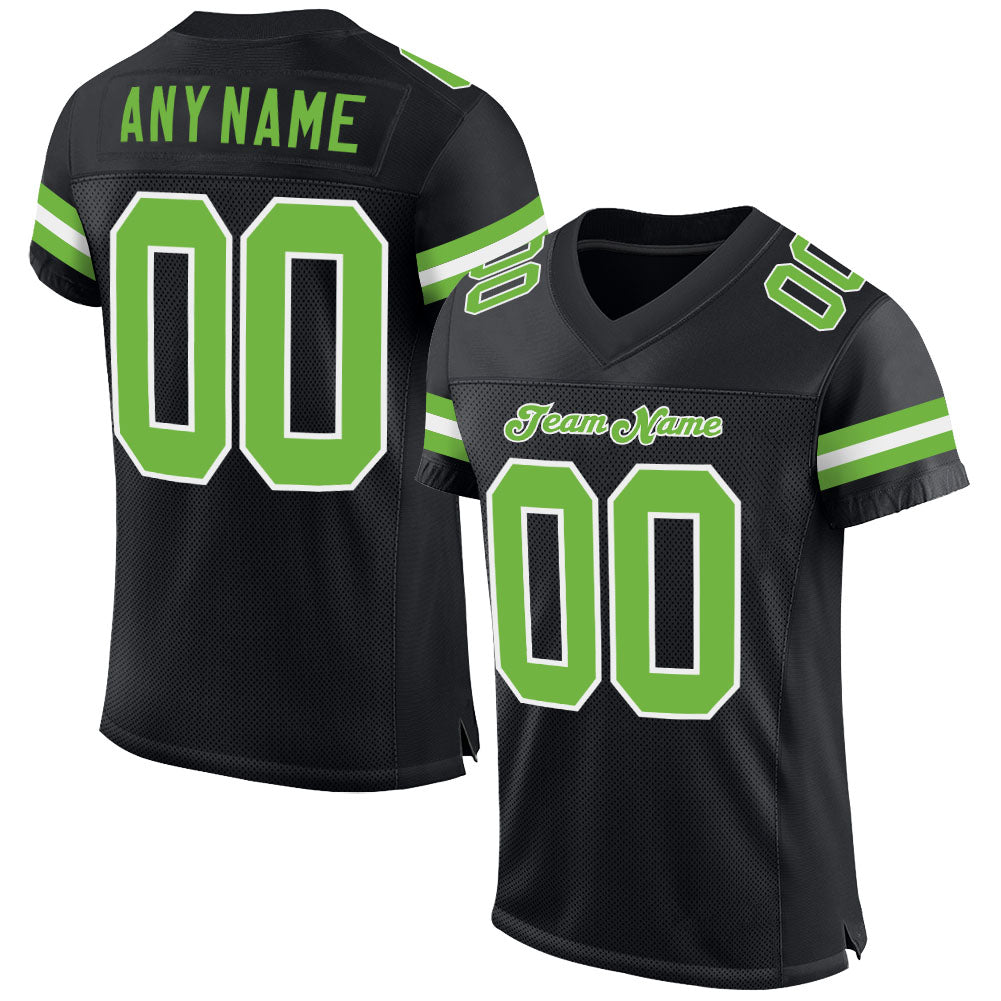 Custom Black Neon Green-White Mesh Authentic Football Jersey