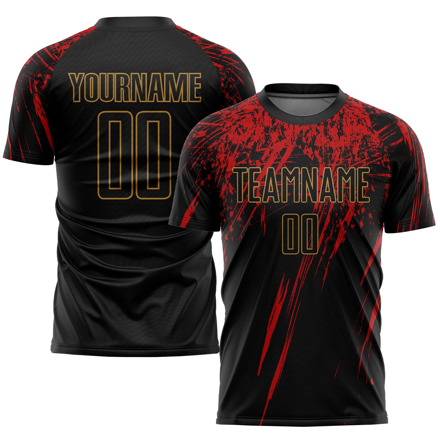 Custom Black Old Gold-Red Sublimation Soccer Uniform Jersey