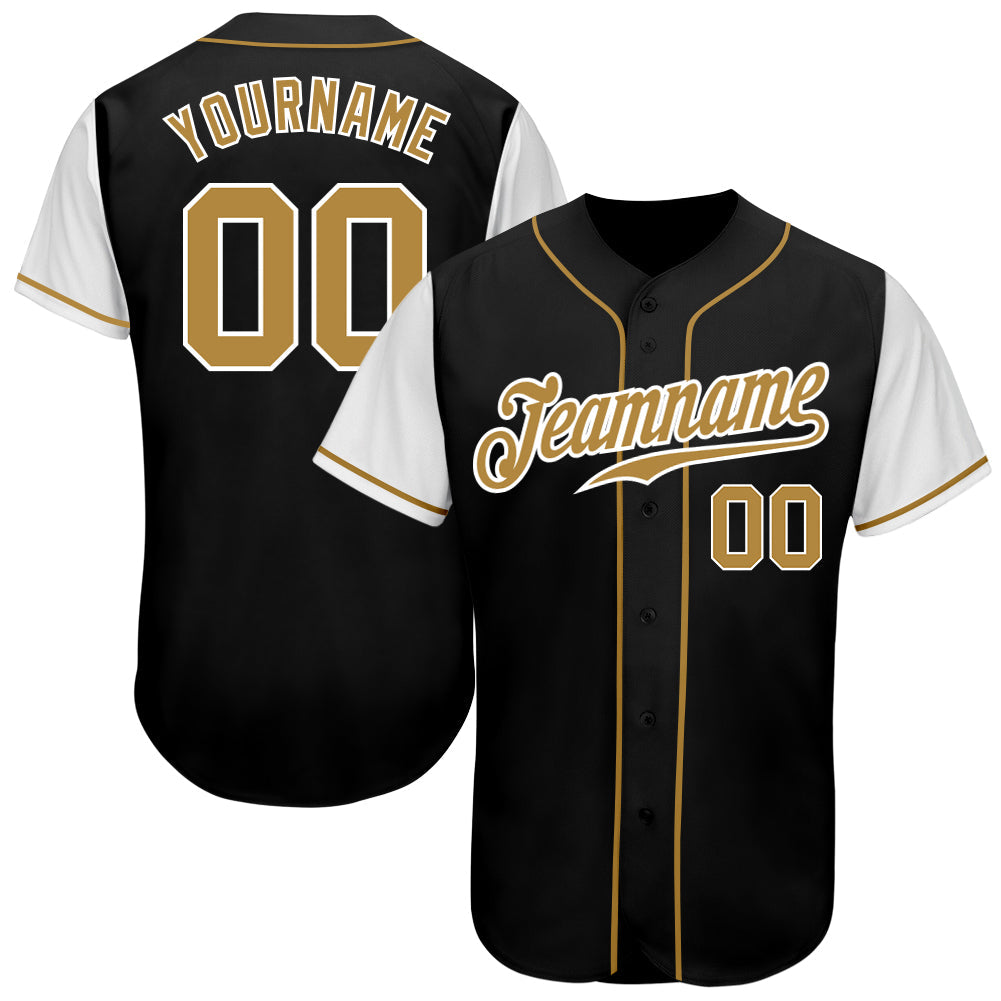 Custom Black Old Gold-White Authentic Two Tone Baseball Jersey