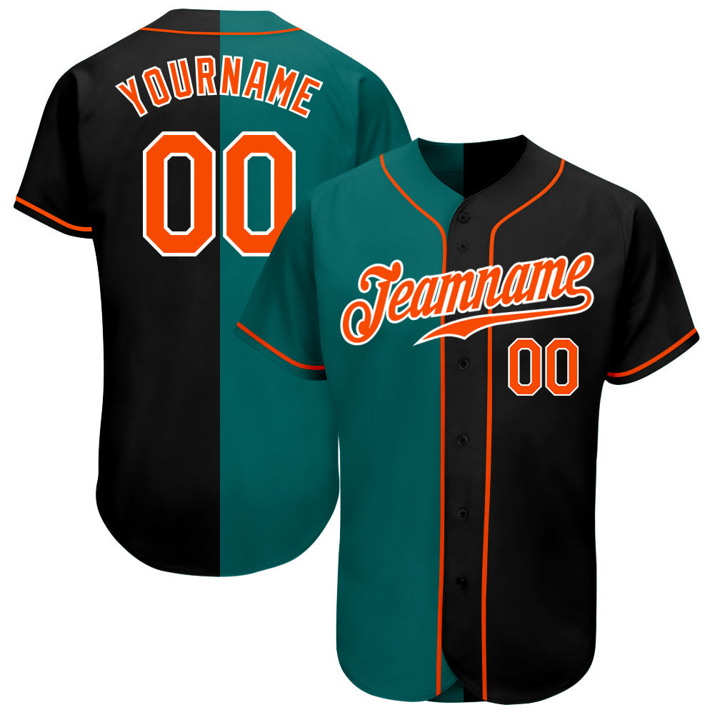 Custom Black Orange-Aqua Authentic Split Fashion Baseball Jersey