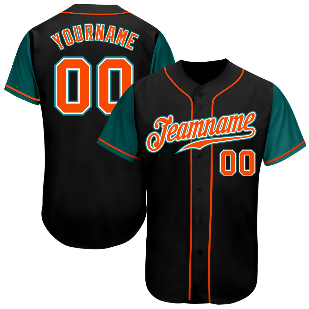 Custom Black Orange-Aqua Authentic Two Tone Baseball Jersey