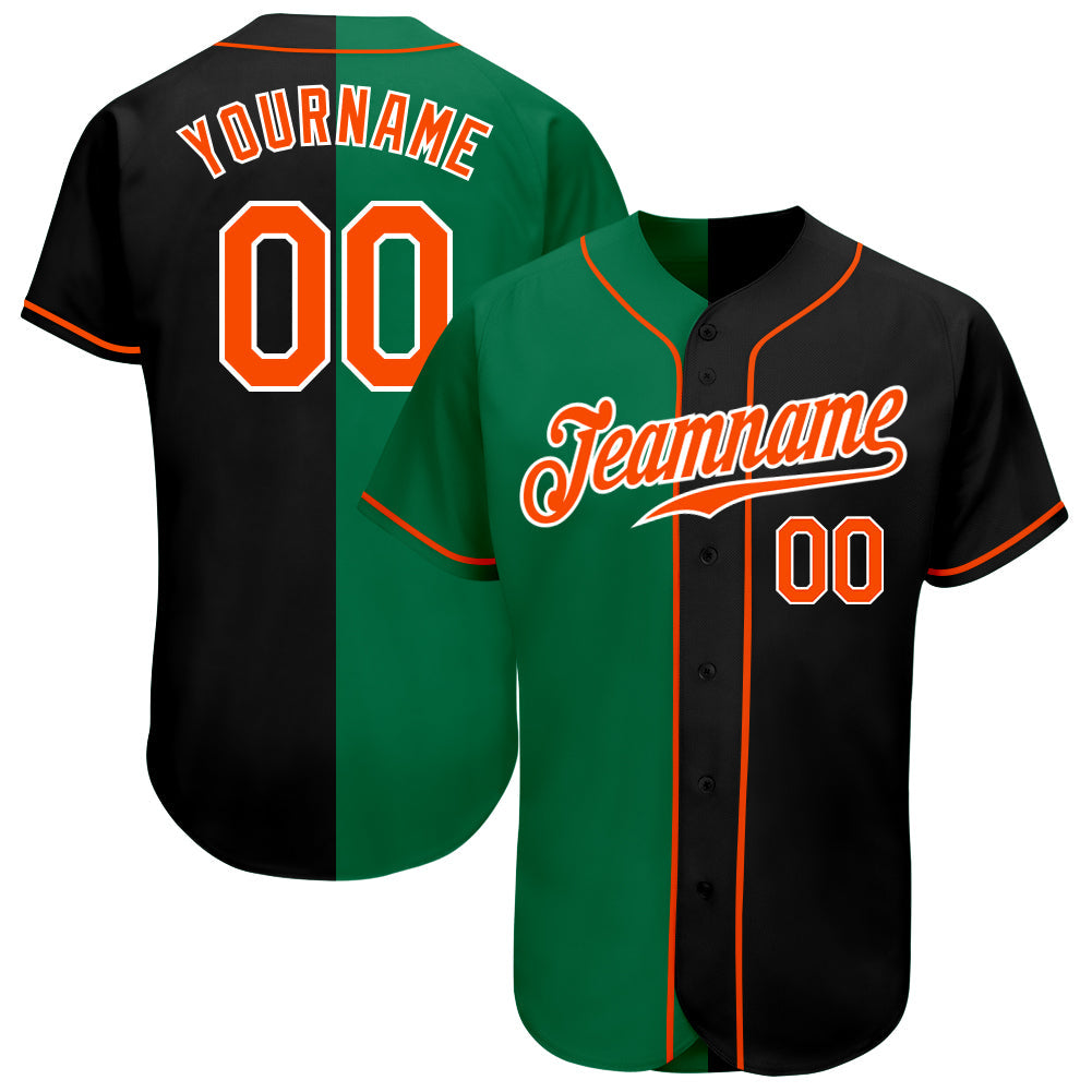 Custom Black Orange-Kelly Green Authentic Split Fashion Baseball Jersey