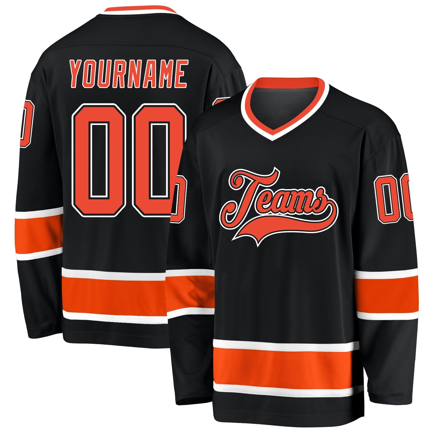 Custom Black Orange-White Hockey Jersey