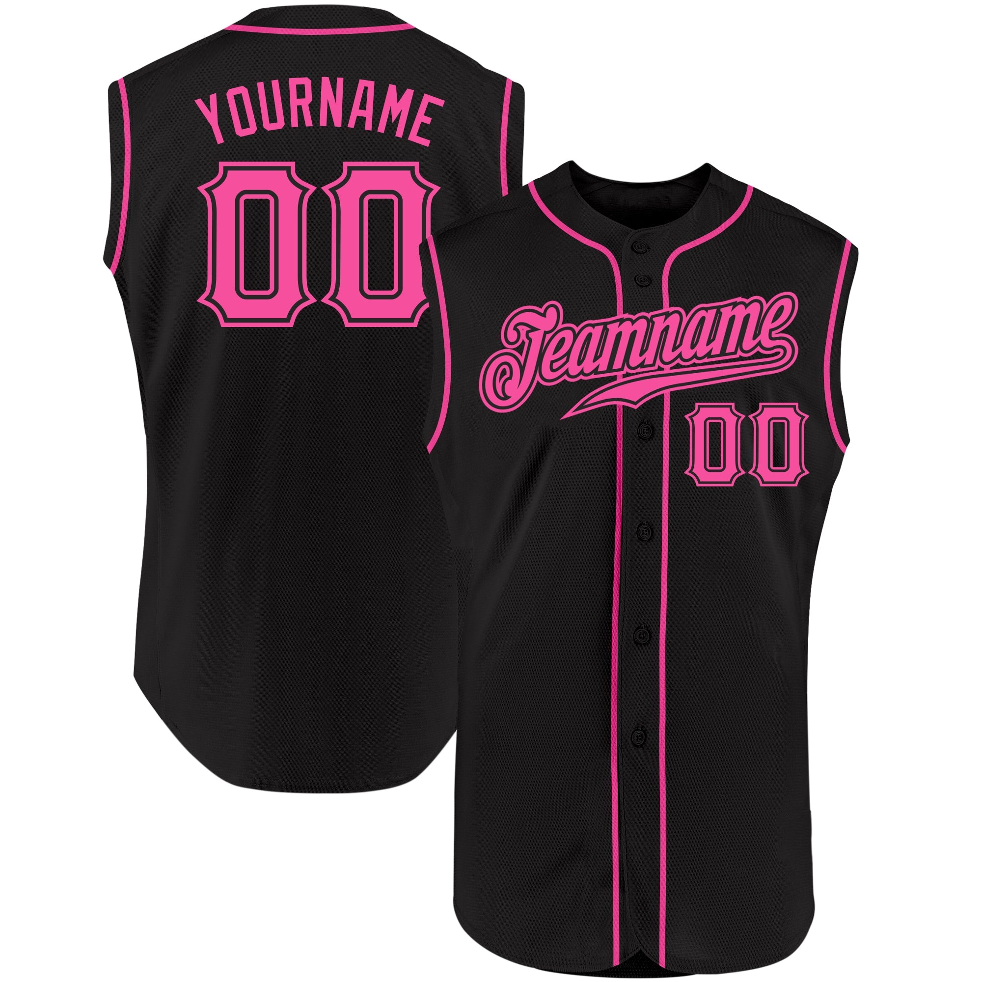 Custom Black Pink Authentic Sleeveless Baseball Jersey