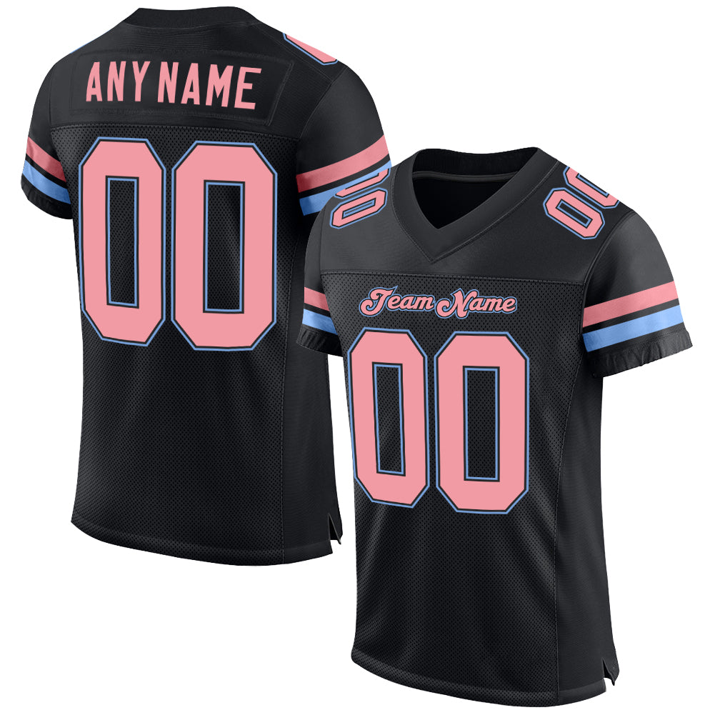 Custom Black Pink-Light Blue Mesh Authentic Football Jersey