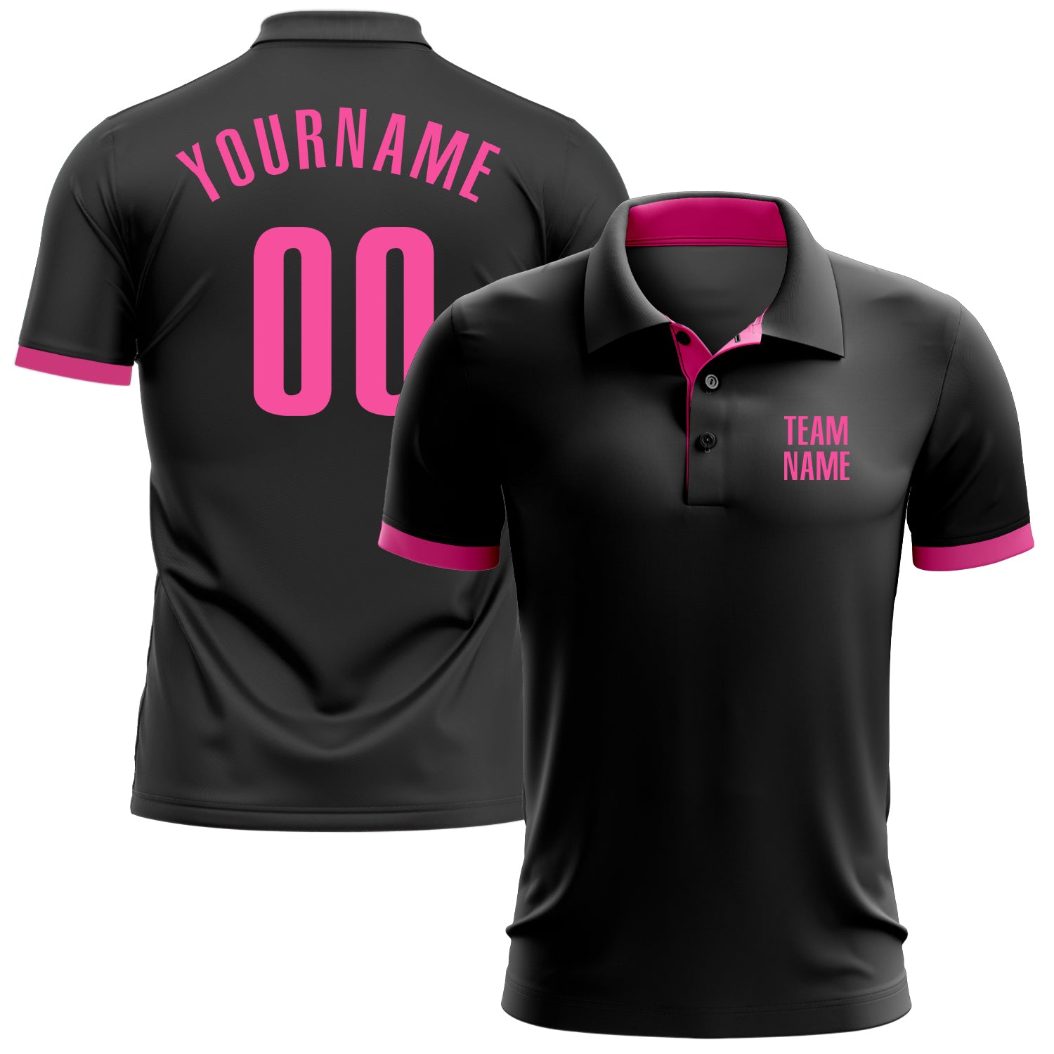 Custom Black Pink Performance Golf Polo Shirt