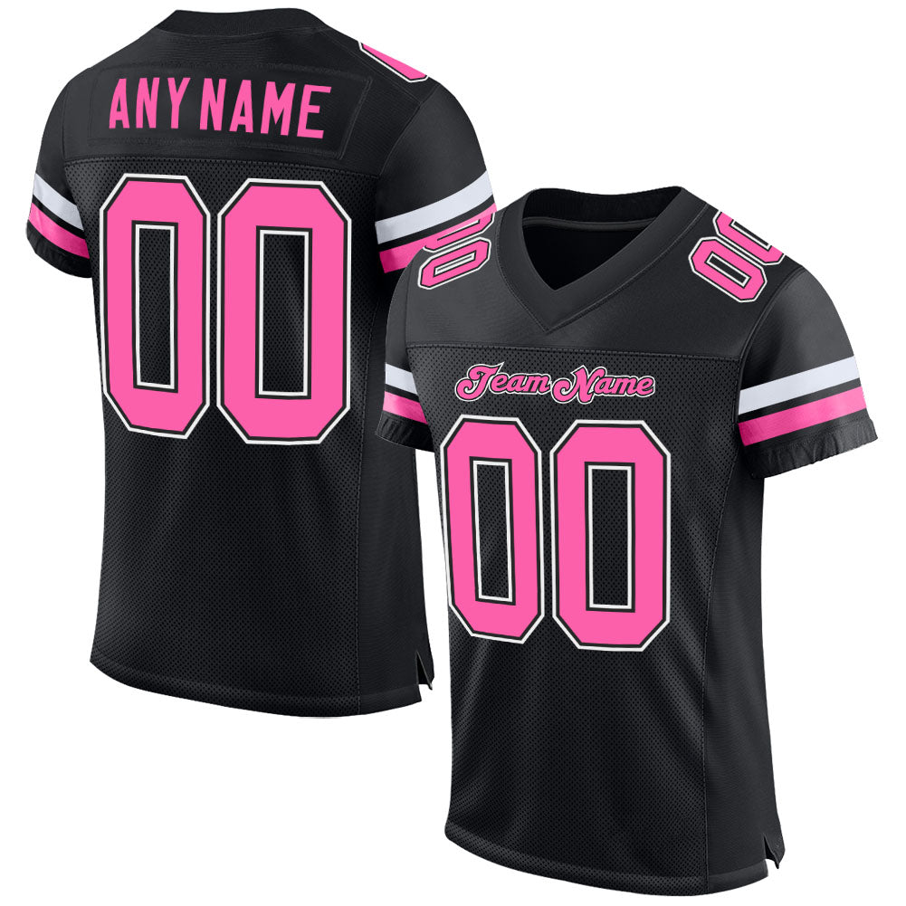 Custom Black Pink-White Mesh Authentic Football Jersey