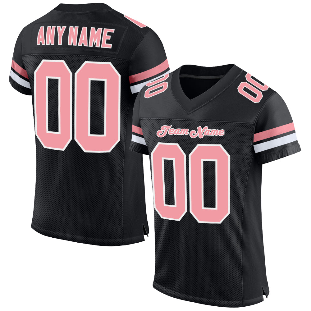 Custom Black Pink-White Mesh Authentic Football Jersey