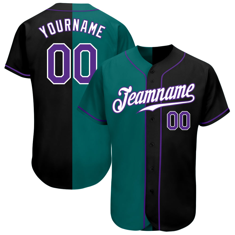 Custom Black Purple-Aqua Authentic Split Fashion Baseball Jersey