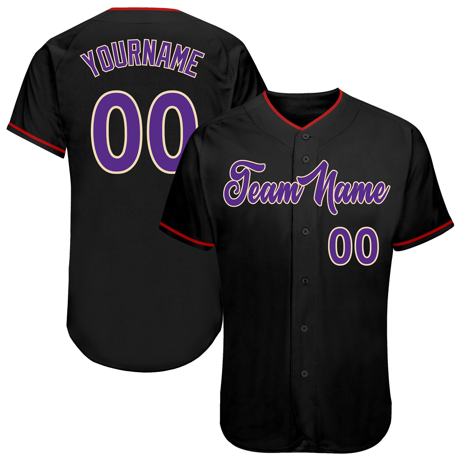 Custom Black Purple-Cream Authentic Baseball Jersey