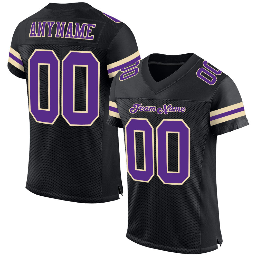 Custom Black Purple-Cream Mesh Authentic Football Jersey