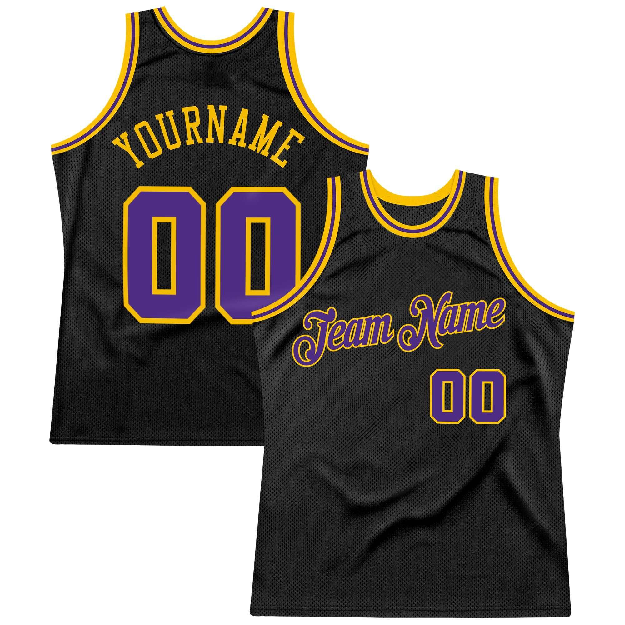 Custom Black Purple-Gold Authentic Throwback Basketball Jersey