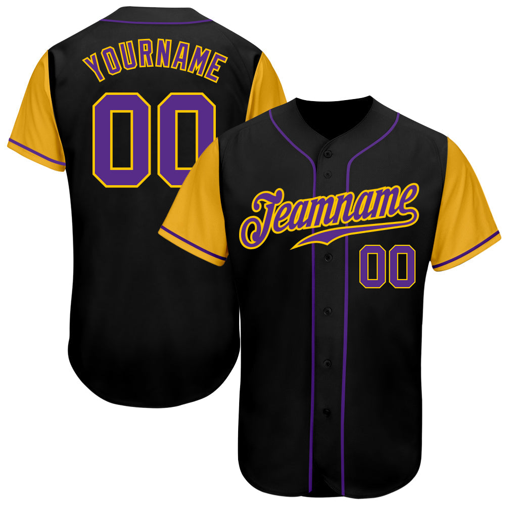 Custom Black Purple-Gold Authentic Two Tone Baseball Jersey