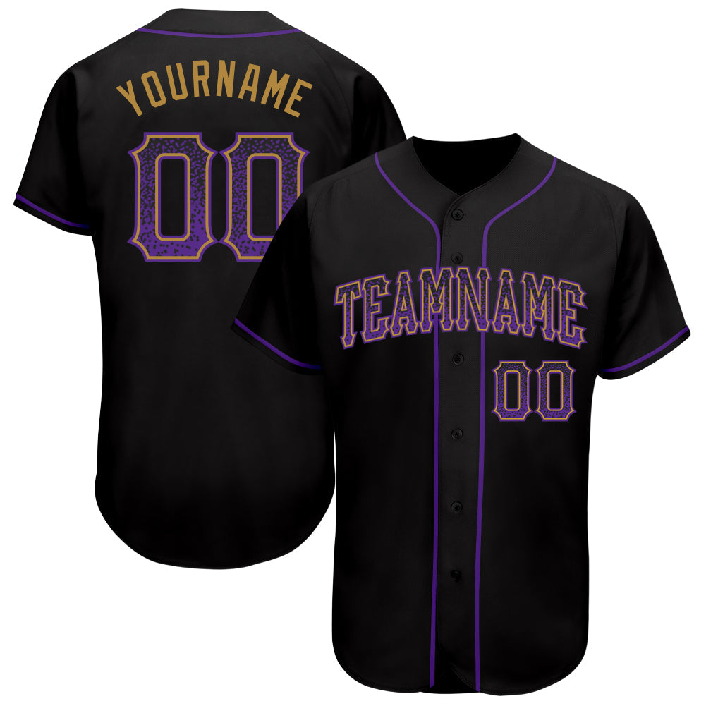 Custom Black Purple-Old Gold Authentic Drift Fashion Baseball Jersey