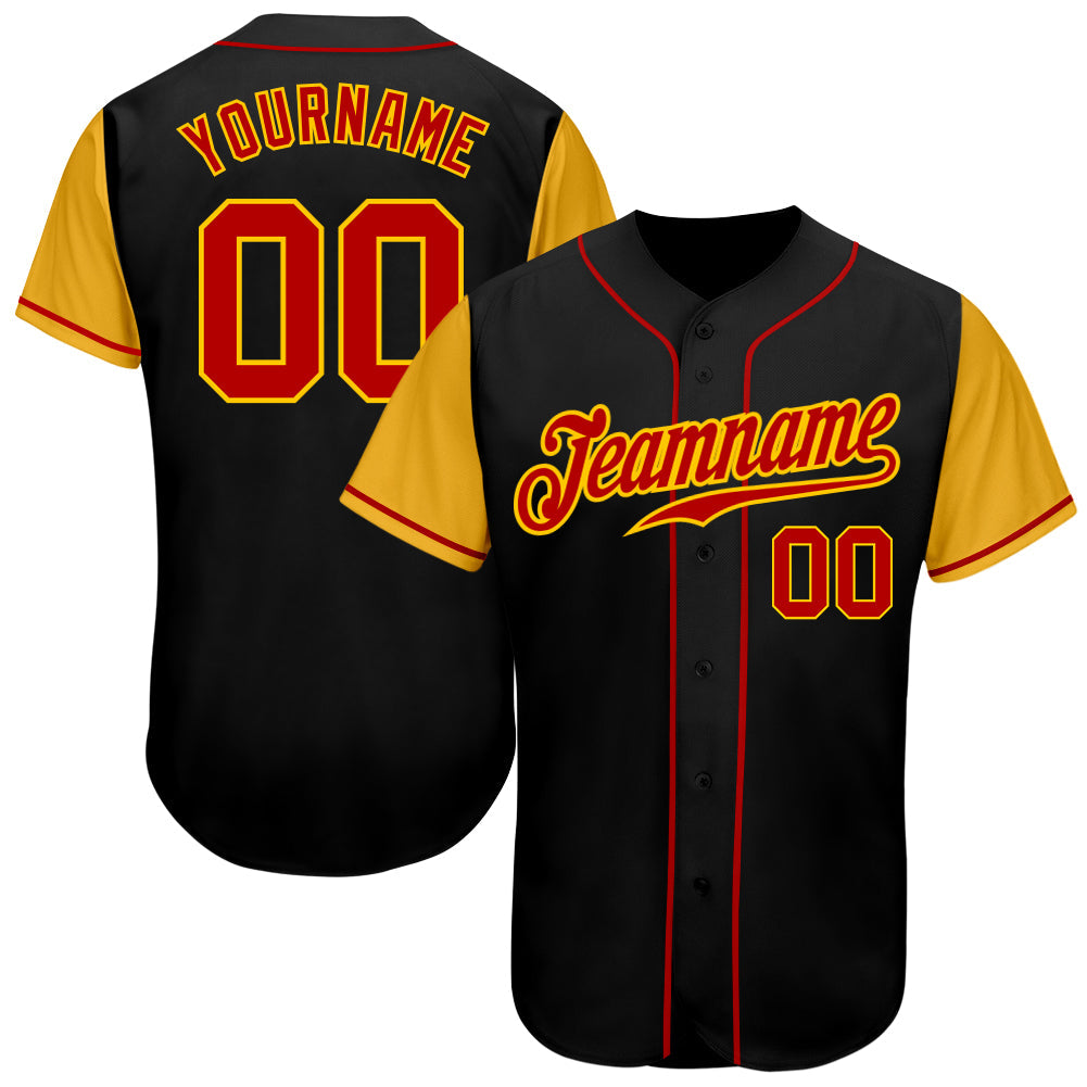 Custom Black Red-Gold Authentic Two Tone Baseball Jersey