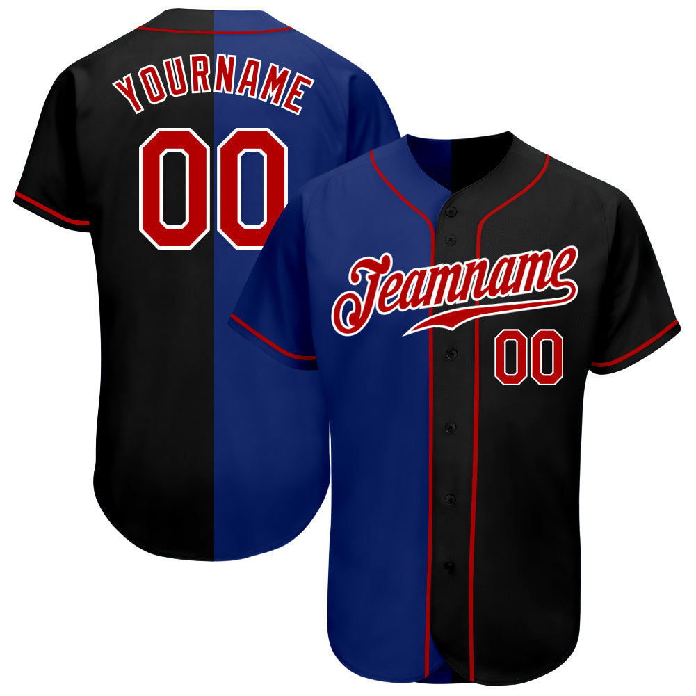 Custom Black Red-Royal Authentic Split Fashion Baseball Jersey